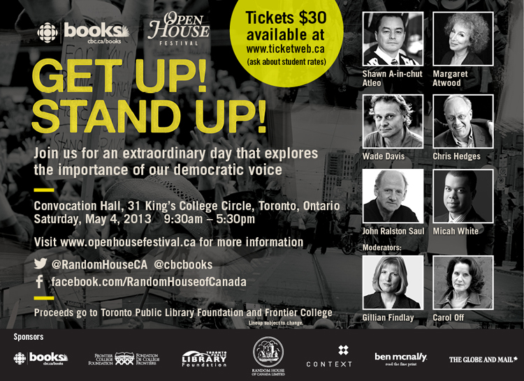 Margaret Atwood, John Ralston Saul and others at Get Up! Stand Up! 