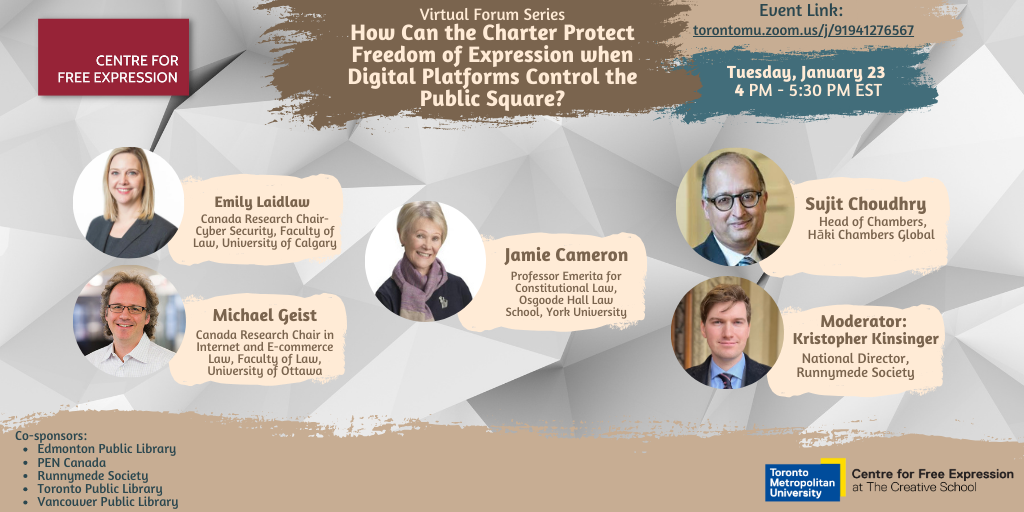 How can the charter protect freedom of expression when digital platforms control the public square?  | Online Event