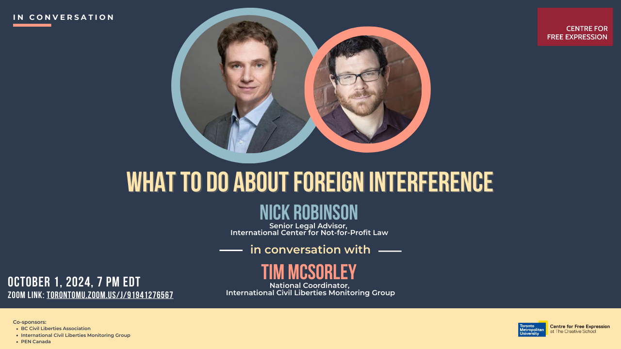 What To Do About Foreign Interference: Nick Robinson in conversation with Tim McSorley