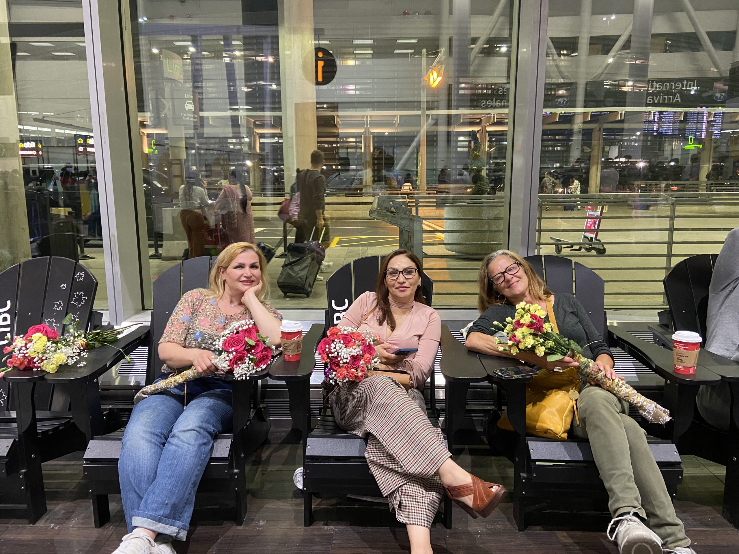 Joan Leishman at airport with PEN Writers in Exile