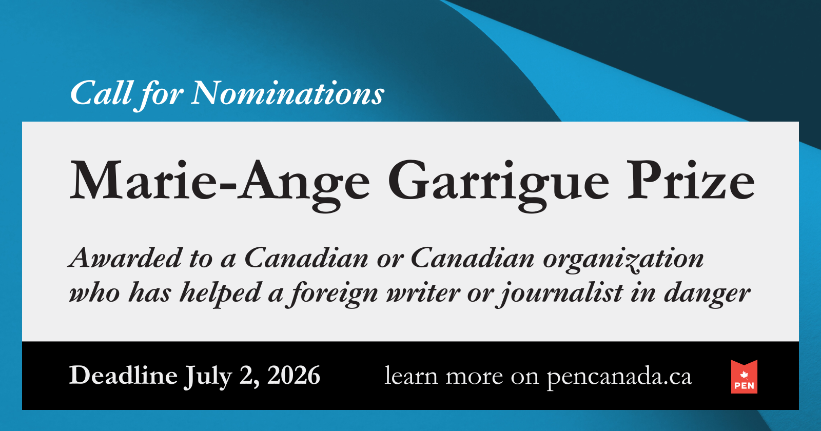 Nominations open for 2026 Marie-Ange Garrigue Prize